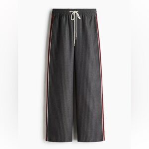 H&M Gray Pinstripe Track Pants with Red Accents